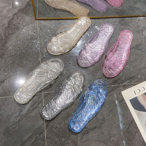 Crystal Plastic Indoor Slippers For Women Summer Jelly Color Bathroom Sandals Transparent Non-Slip Odor-Resistant Slip-On Slippers For Outdoor Wear