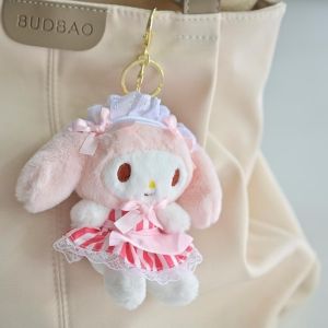 Kawaii Sanrio Plush Toy Keychain Cinnamoroll Kuromi My Melody Anime Series Cute Pendant Backpack Decoration Car Keychain Girl Childrens Toy Gift