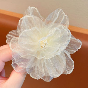 IVY Organza Flower Hair Clip Women Elegant Temperament Duckbill Clip Super Immortal Headdress
