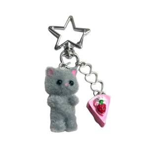 Charming sang trọng mèo bánh Keyring đổ xô chi tiết xách tay Phụ kiện túi decors tinh tế đổ xô mèo Vòng chìa khóa hình bùa may