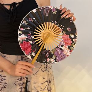 UDIEOA  Round Folding Hand Fan Bamboo Handle Exquisite Hand Circular Fan Photography Props Elegant Windmill Fan Wedding Party Decor