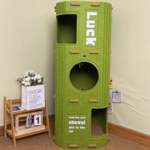 WIDTHSTORE15E9 with Holes Cat House 2 Floors/3 Floors All-in-one Cat Bed Japanese Style Cylindrical Cat Castle House Pet House