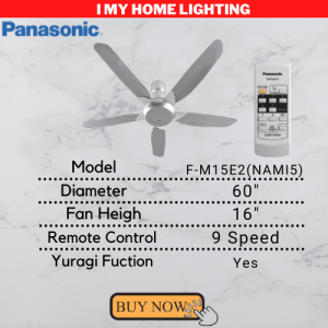 Panasonic Nami 5 4 Blade 60" Ceiling Fan With Remote F-M15E2VBHH long last kipas angin siling fan Tahan 家用风扇 Silver Grey
