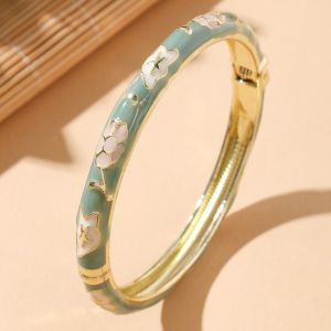 INNEED Màu vàng Vòng tay Cloisonne Phong cách dân tộc Hoa Vòng tay mở Cloisonne Retro Đầy màu sắc Vòng tay men sứ Quà tặng