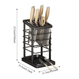 Kitchen Tabletop Knife Holder with Drain Tray Large Capacity Removable Kitchen Tool Organizer Holder