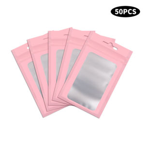 50Pcs Sweet Pink Bow Self Sealing Bag Resealable Anti Oxidation Photo Card Storage Pouch Transparent Jewelry Display Packaging Pouches