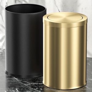 HH17-31 ถังขยะฝาปิดสเเตนเลสทรงสูงสีทอง 9L. ก7-2[4]