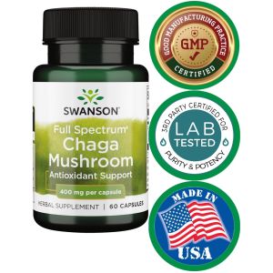 ✅ Real Chaga Mushroom 120 Capsules Organic Super Extract 1000mg Superfood CCOF Certified Entire Fruiting Body Supports Immunity Brain Health + Memory Formation Energy Levels Metabolism + Weight Loss Gut Microbiome by Swanson Made in USA