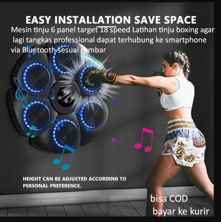 Mesin tinju 6 panel target 18 speed Latihan tinju boxing agar lagi tangkas professional dapat terhubung ke smartphone via Bluetooth sesuai gambar