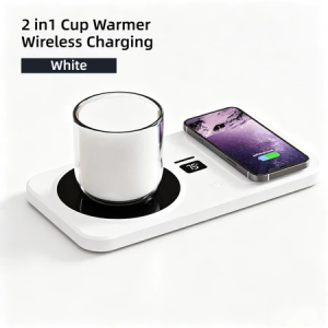 2 in 1 USB Wireless Charging Cup Warmer Coffee Mug Ceramic Coffee Cup Thermal with Lid Christmas Gift With LED Display