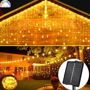 Solar Fairy Icicle Lights LED Outdoor Waterproof Christmas String Light Curtain Lights