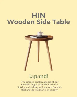 [HIN] Japandi - Wooden Dark Walnut Side Round Coffee Table