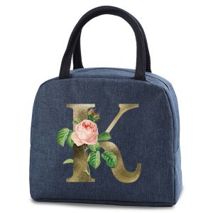 Insulated Lunch Bag for Women Cooler Bag Portable Lunch Box Ice Pack Tote Picnic Case Food Bags for Work Golden Flower Pattern