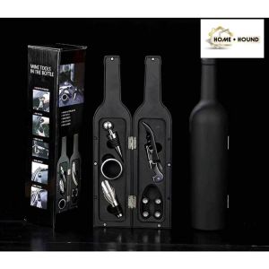 HOME+HOUND Black Wine Bottle Wine Opener Set with Corkscrew and Pourer