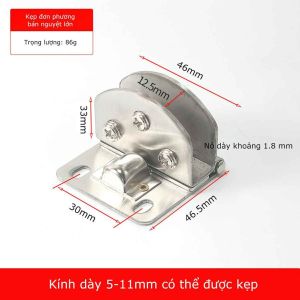 Bản lề inox cho cánh tủ kính dạng kẹp không khoét lỗ BEAU4
