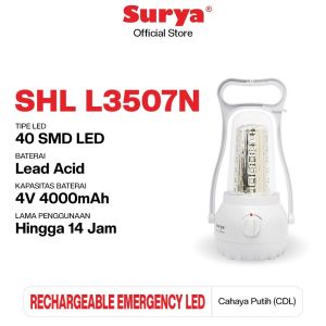 Surya Lampu Emergency Petromak SHL L3507N SMD 40 LED Light Led with Dimmer Switch Rechargeable