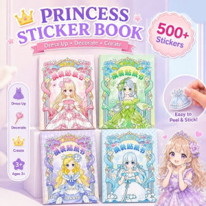 Girls Beautiful Dress-Up Sticker Book Kids Princess DIY Sticker Handbook for Kids Birthday Gift