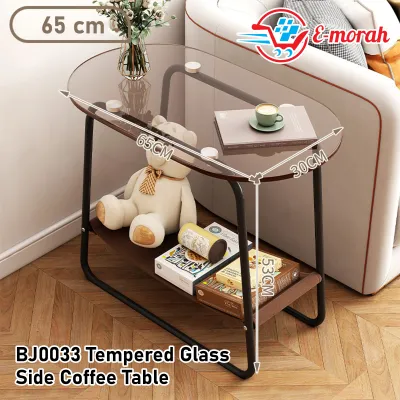 E-Morah BJ0033 Tempered Glass Side Table Coffee Table Designer Grade Interior Design Minimalist Design Furniture for Living Room Perabot Meja Ruang Tamu