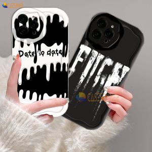 (Lokal Ready) Casesummer Casing hp iPhone 11 12 14 13 12 Pro Max XR 7Plus iPhone 15 Pro Max X XS Max 6s 7 8 6 Plus SE 2020 3D Bergelombang Melengkung Tepi Glossy Graffiti Huruf Inggris Ice Cream Case