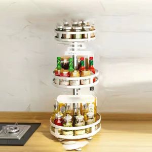 NOONOR กันลื่นกันลื่น ชั้นวางเครื่องเทศ การหมุน360 ° หลายชั้น ชั้นเก็บของเคาน์เตอร์ครัว ทนทานต่อการใช้งาน เหล็กคาร์บอนสตีล ถาดเก็บเครื่องปรุงรส บ้านในบ้าน