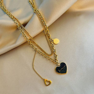 Yuki เครื่องประดับสแตนเลสแฟชั่นใหม่316L สร้อยคอจี้รูปหัวใจแห่งความรักพู่ห้อยนำโชคสร้อยคอแบบโชคเกอร์โซ่และจี้สำหรับผู้หญิง