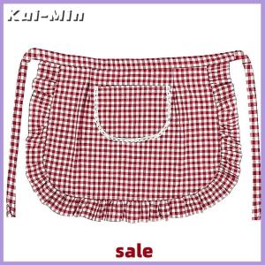 Kui-Min Apron Square Check Half Waist Apron Cotton Material Stain Resistant Breathable Home Cooking Work Clothes Kitchen Accessories