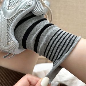 ins style Japanese style pure color versatile simple thick and thin stripes Korean style boneless slim stacked mid-tube socks