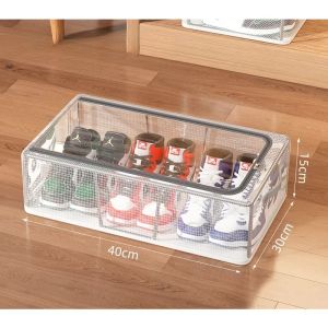 ชั้นวางรองเท้าพับได้ ปิดผนึกและกันฝุ่น โปร่งใส มองเห็นได้ กล่องเก็บรองเท้าสำหรับห้องนอน ประหยัดพื้นที่