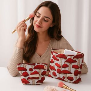 UNIITY Vải canvas Túi trang điểm In nấm đỏ Giặt giũ Ví đựng chìa khóa tiền xu Nghệ thuật Kích thước M/L Túi xách tay di động Quà tặng
