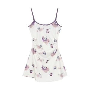 Hormones🌸🌸สุดเซ็กซี่ ชุดนอน ลายแมวสีม่วง ดีไซน์ช่วงเอว ผ้านิ่มเด้ง ส่งจากไทย