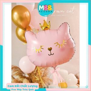 Bóng bay hình mặt mèo vương miện dễ thương size đại 70cm trang trí sinh nhật sự kiện