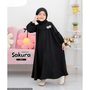 Sakura Kids Set Khimart Motif Polos Gamis Anak Permpuan Bahan Crinkcle Airflow Usia 2-12 Tahun
