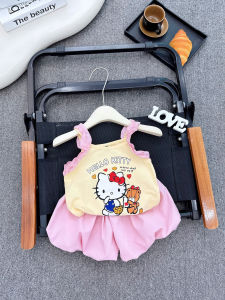 Combo 4 Bộ Bé Gái Hello Kitty – Áo Cotton 2 Dây + Quần Bí Mùa Hè Size 1–7 (10–17kg)
