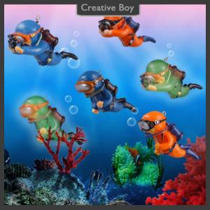 [Creative] Luminous Green Mini Diver Kawaii Simulated Floating Frogman for Aquarium Ornaments Fish Tank Decoration Aquarium Accessories