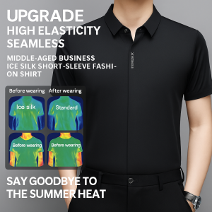 Business mens upgraded shirts middle-aged mens fashion shirts high elastic seamless ice silk short-sleeved shirts