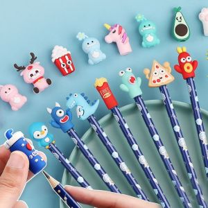 MMLUCK 5/6pcs ตัวป้องกันดินสอ ฝาครอบป้องกันดินสอ ที่ยึดเครื่องเขียน สัตว์พืชพืช ฝาปิดดินสอปากกา การ์ตูนลายการ์ตูน ขนมขบเคี้ยวสแน็ค ตัวขยายดินสอ ของขวัญสำหรับเด็ก