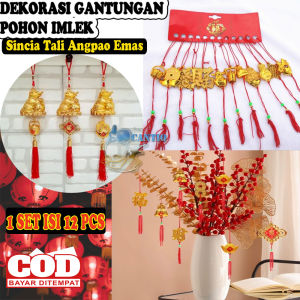 QCF  1 Set Isi 12 Dekorasi Gantungan Pohon Imlek Dekorasi Sincia Tali Angpao Emas Merah Hiasan Imlek Gantung / Hiasan Gantung Imlek / Pernak Pernik Imlek / Gantungan Imlek Premium /  Ornamen Imlek / Hiasan Mei Gui / Gantungan Pohon Meihua