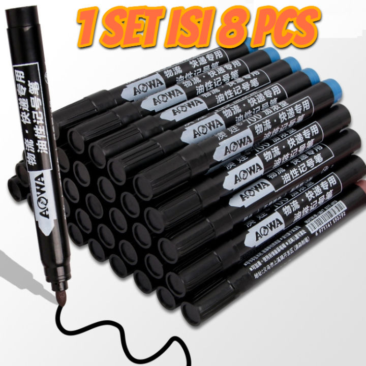1SET ISI 8PCS SPIDOL WATERPROOF PERMANEN TINTA HITAM HARGA SATUAN