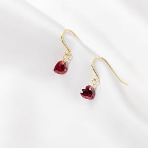 Hmeme 1คู่สไตล์เกาหลีประณีตไวน์แดงเพทายหัวใจหัวใจห้อยต่างหูสำหรับผู้หญิงแฟชั่นเรียบง่ายหูตะขอเครื่องประดับงานปาร์ตี้
