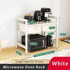 JustLiving 1PC Carbon Steel Microwave Rice Cooker Rack Kitchen Daura Shelf Organizational Storage (with Drawer) Microwave Shelf Home Countertop Oven Rice Cooker Storage Rack Spice Holder Multifunctional Storage Rack