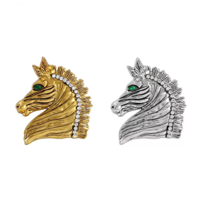 Astrological Horse head Brooch Alloy Fashion Accessory For Jackets Shawls Formal Gatherings Statement Pin