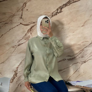 QR - RFS OOTD ATASAN KEMEJA LENGAN PANJANG WANITA KANTORAN / SHIMMER SHIRT / PAKAIAN WANITA KEMEJA POLOS