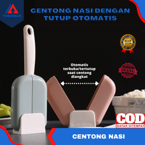 Centong Sendok Nasi Rice Spoon Dengan Penutup Otomatis Holder Tempat Sendok Centong Nasi Anti Lengket Serbaguna Bahan Wheat Straw Gratis Ongkir Bisa COD