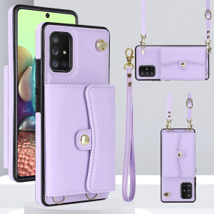 Card Case For Samsung A12 A52 A52S With Diagonal Strap Lanyard Wallet Bag Case Mobile Phone Shell Coin Purse Cases Cover Casing Silicone Soft Shell For Samsung Galaxy A13 A14 A54 A15 A35 A55 A53 A73 A50 A50S A70 Cards Slot Case With Rope