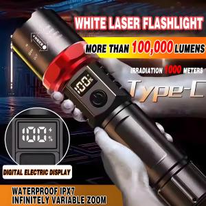 【24 Hour Delivery】 Flashlight dual-light source flashlight touch lights powerful strong light rechargeable outdoor super bright 3-speed light long battery life large capacity lithium battery digital display far and near zoom