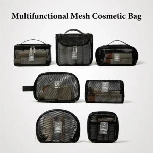 KINTHAZER Lightweight 7 Styles Cosmetic Container Handle Portable Mesh Travel Toiletry Bag Casual Large Capacity Lipstick Makeup Organizer Data Cable Storage