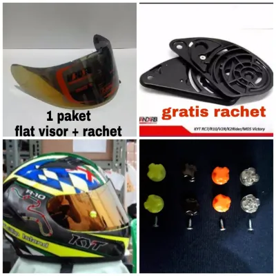 Flat visor iridium KYT r10 KYT Rc7 KYT k2r MDS viktory + rachet + post tear off sudah terpasang
