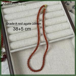 MillionGrid Fashion Exquisite Red Agate Natural Stone Round Beaded Necklaces For Women Girls Light Luxury Clavicular Chain Jewelry Accessory