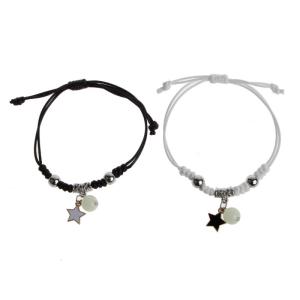 2 Pcs Luminous Bead Charm Braided Rope Bangles Braided Rope Bracelet Adjustable Friendship Couples Bracelets