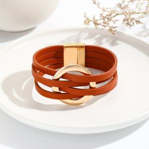 SIXIS Khóa cài có thể điều chỉnh Vòng tay da Bề Da Phong cách Bohemian Vòng tay nhiều lớp Thời trang Vòng tay hình chữ thập tròn Dành cho phụ nữ